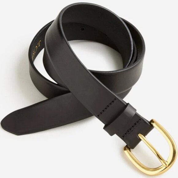 J. Crew Classic Belt in Italian Black Leather with Gold Hook Size Large - Picture 2 of 10
